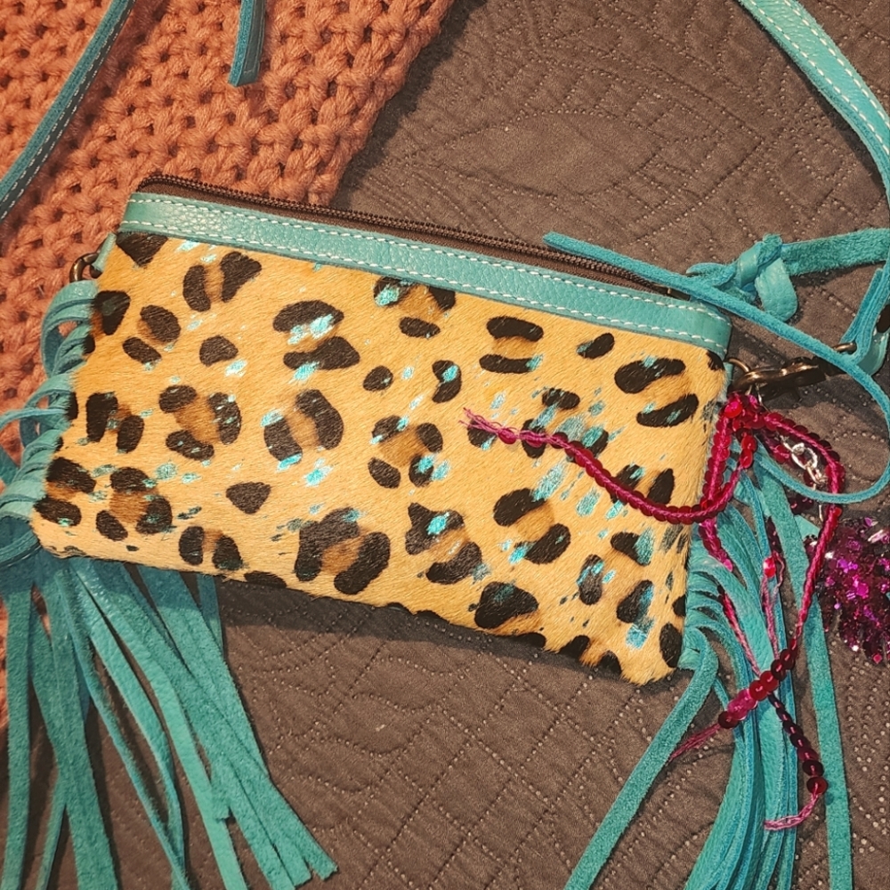 American Darling purse! Leopard print Cowhide  turquoise